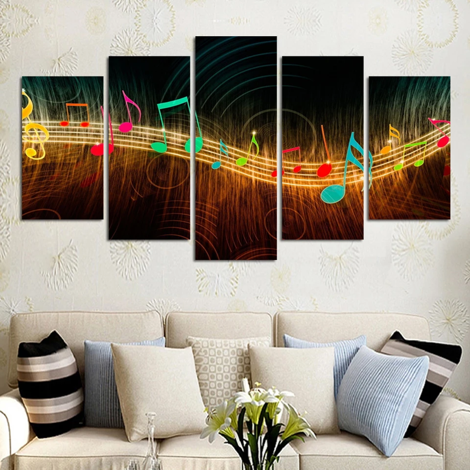 

2017 New Unframed Painting On Canvas Abstract Music Notation Pictures Home Decor 5pcs Wall Art Paintings Livingroom Deco Murals