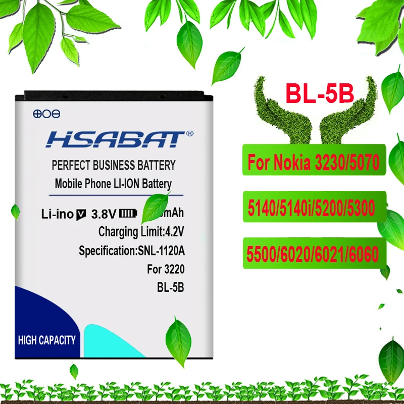 HSABAT Батарея для Nokia BL-4B BL-4D BL-4C BL-4CT BL-4U BL-5B BL-5BT BL-5C BL-5CT BL-5J BP-5M BP-6X BL-6Q BLC-2 BLD-3 BLB-2