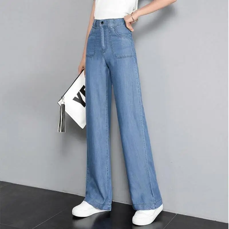 Женские прямые джинсы с высокой талией повседневные брюки из денима модель S422 на