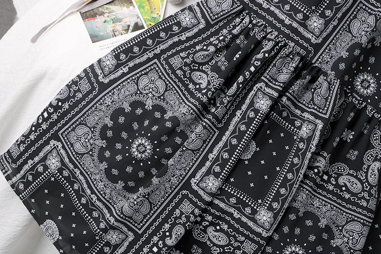 

New Summer Women High Waist Mid-length Skirt Retro folk-custom Style Print Big Hem A-line Skirt Women