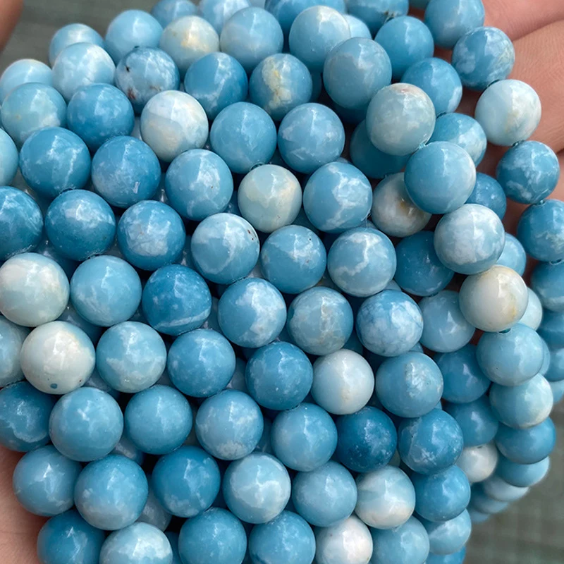 

6/8/10/12 мм круглые Ларимар Натуральный Камень Бисер для изготовления ювелирных изделий DIY свободный голубой драгоценный камень браслет из би...