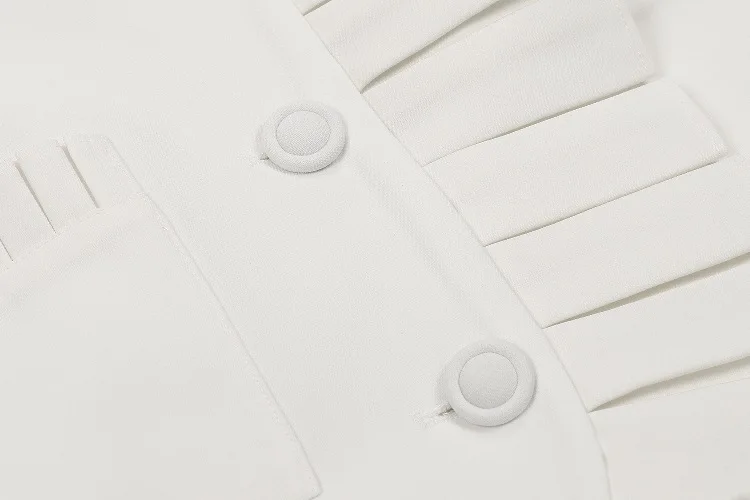 

[DEAT] Long Sleeve Pockets Solid White Pleated Edge Deep V-neck Short Suit Skirt Star Evening Host Dress 2021 Spring GX478