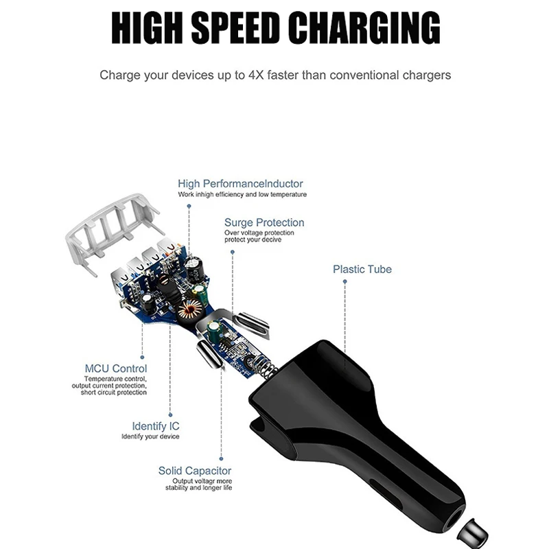 35 вт 4 порта USB автомобильное зарядное устройство QC 3 0 быстрая зарядка для iPhone 11 Pro