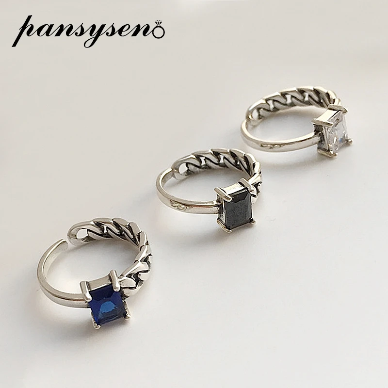 

PANSYSEN Vintage Hiphop 100% 925 Sterling Silver Adjustable Rings for Women 2019 Women's Punk Jewelry Silver Open Ring Gifts
