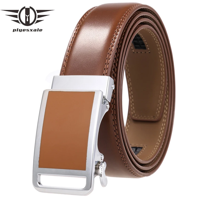 

Plyesxale Blue Red Black White Leather Belts For Men New High Quality Luxury Designer Automatic ceinture homme luxe marque G757