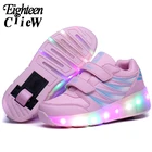 Светящиеся кроссовки с колесами, светящиеся кроссовки с подсветильник кой, одноколесные светодиодные роликовые коньки, обувь для детей, детская обувь