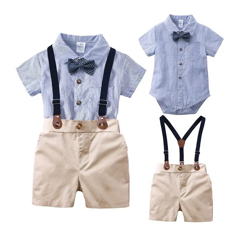 

0-24M Newborn Baby Summer Formal Clothes Set Bow Wedding Birthday Boys Overall Suit Boy Romper Shirt Toddler Gentleman Outfit