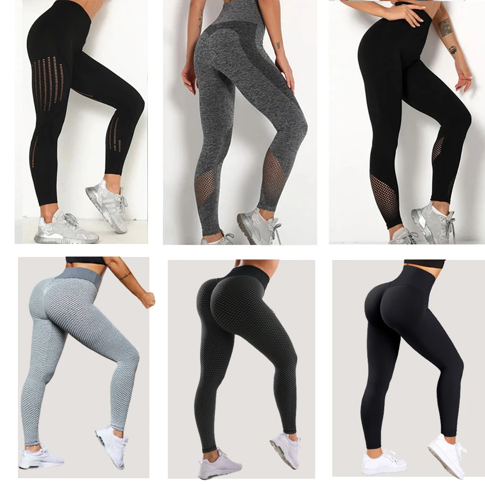 

15%Spandex Bubble Butt High Waist Seamless Leggings Push Up Pants Elastic Hollow out Fittness Sport Leggings Women