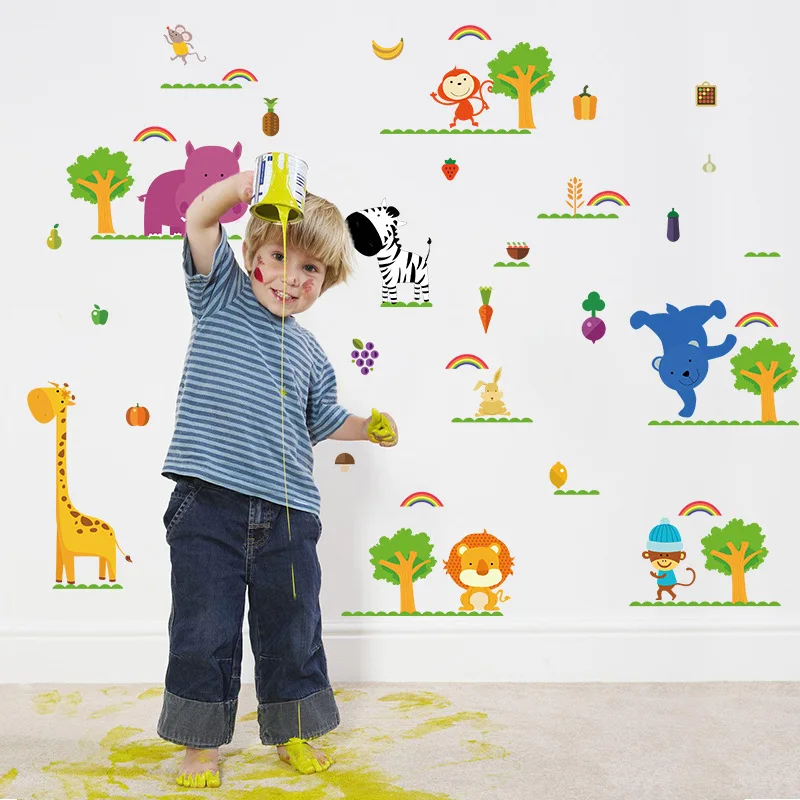

Cartoon animal world wall stickers children's room kindergarten wall decoration PVC REMOVABLE STICKERS