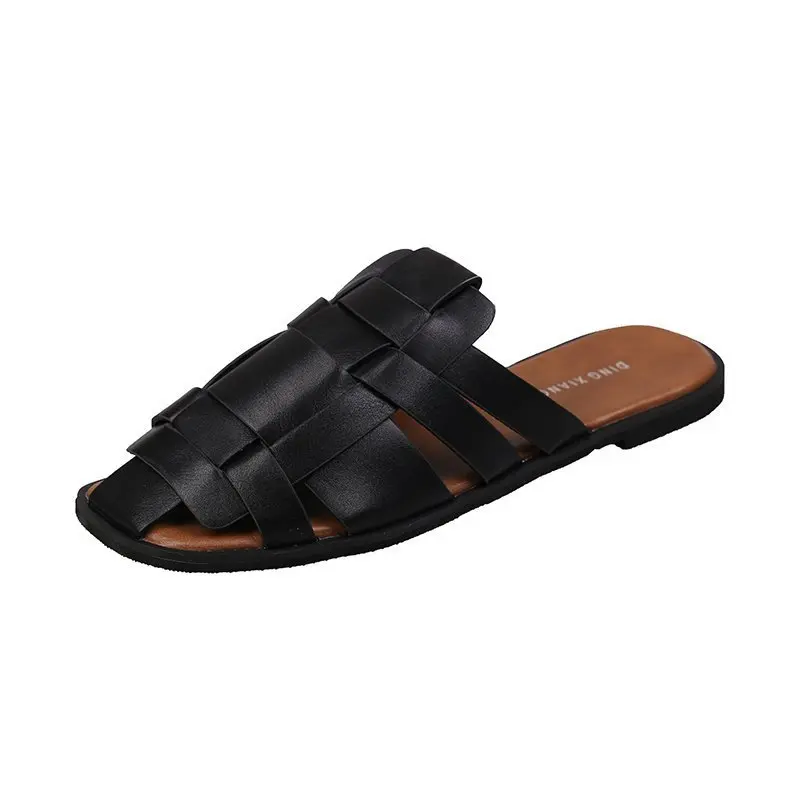 

Closed Toe Half Slippers Women's Outer Wear Summer 2021 Woven Korean Style Fashion Student Flat Sandals gladiator sandals