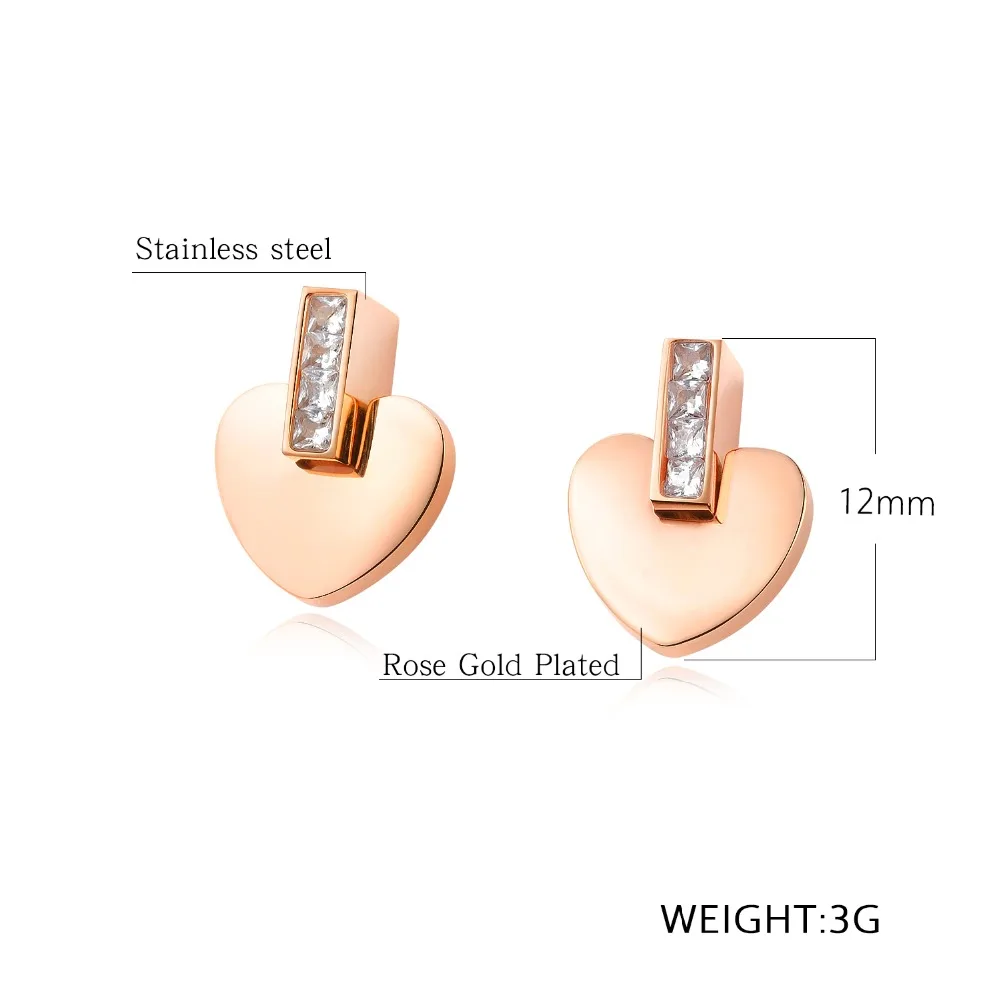 YiKLN Small Cute Heart Inlay CZ Stainless Steel Stud Earrings For Women Rose Gold Ear Jewelry Accessories Girl Gift YE17121 | Украшения и