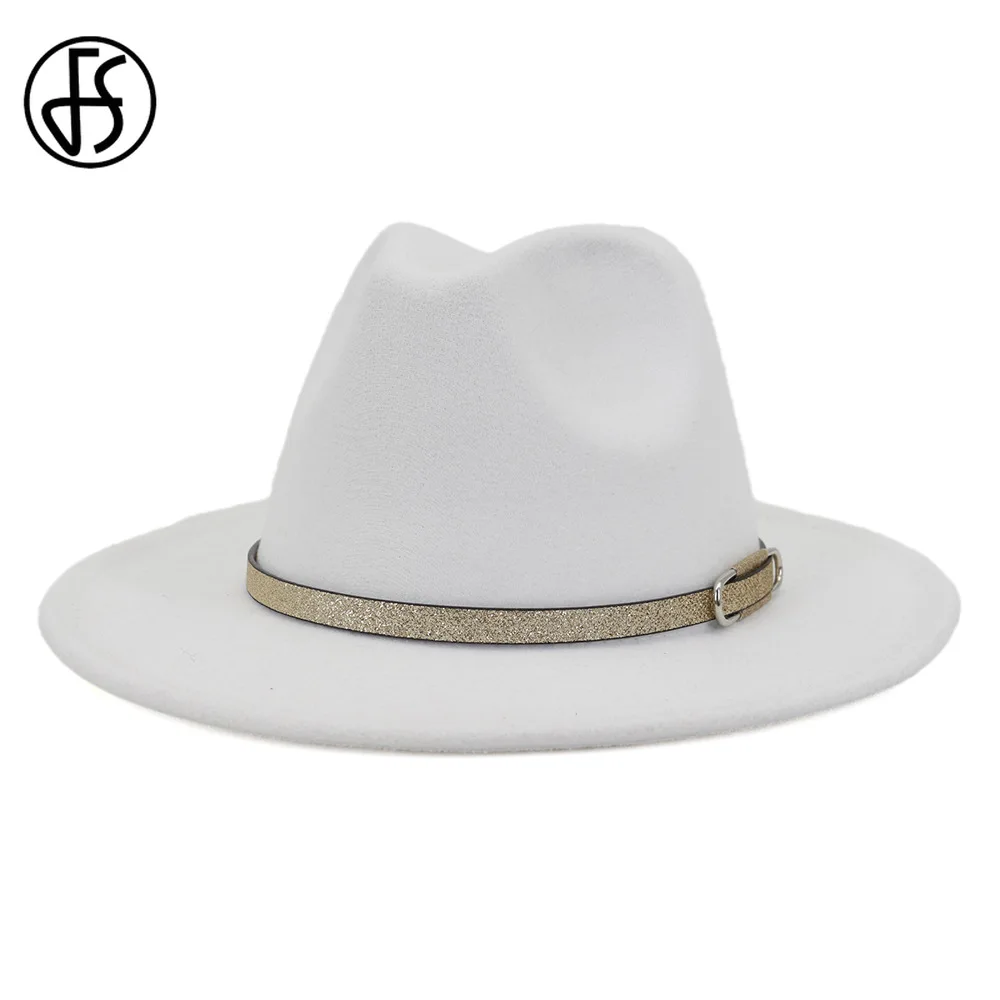 FS модная женская и мужская белая шерстяная фетровая шляпа с широкими полями