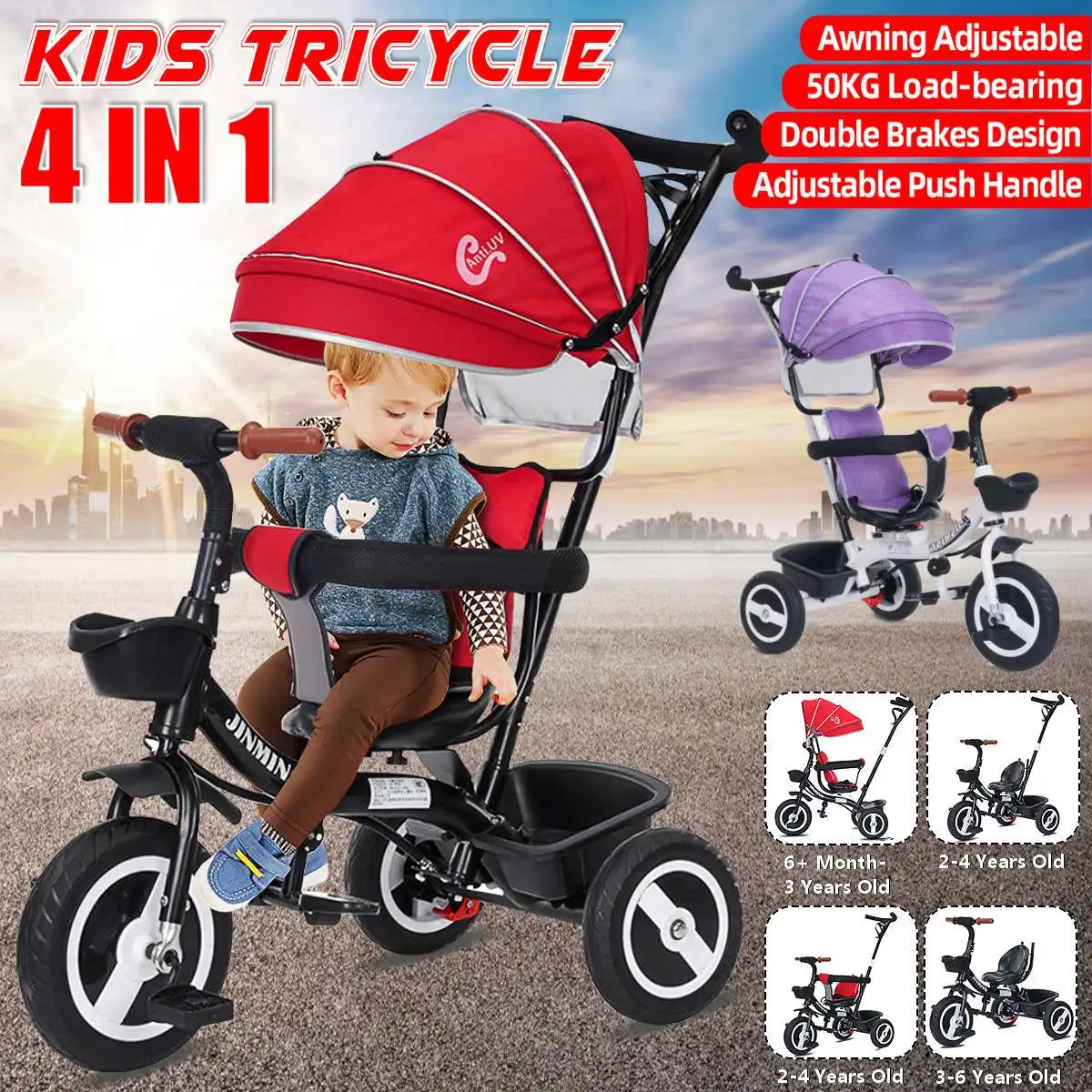 

4 In 1 Infant Tricycle Folding Rotating Seat Baby Stroller 3 Wheel Bicycle Kids Bikes Three Wheel Stroller Baby Trolley 6M-6Y