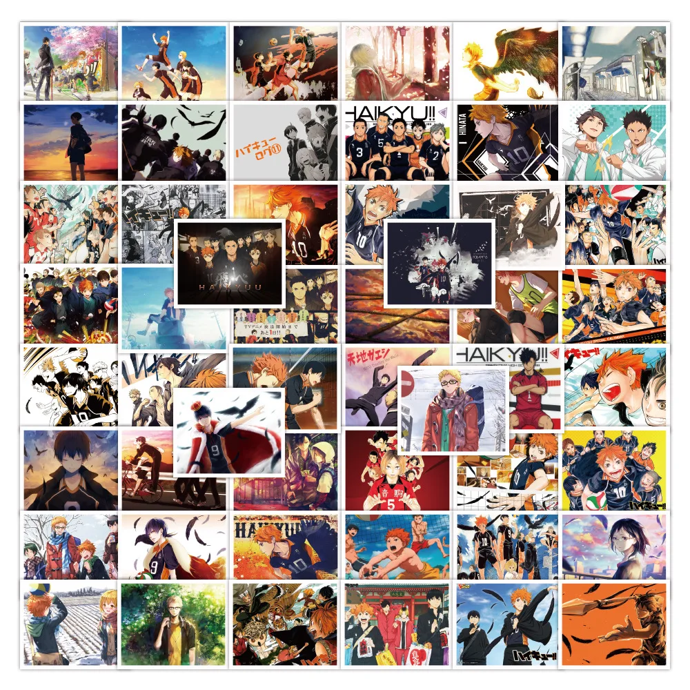 

50PCS Volleyball Japan Cartoon Anime Square Stickers Haikyuu Laptop Skateboard Journal Kids Phone Decal Graffiti Sticker F4