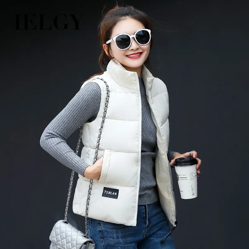 

IELGY Women's vest down cotton new student solid color sleeveless jacket