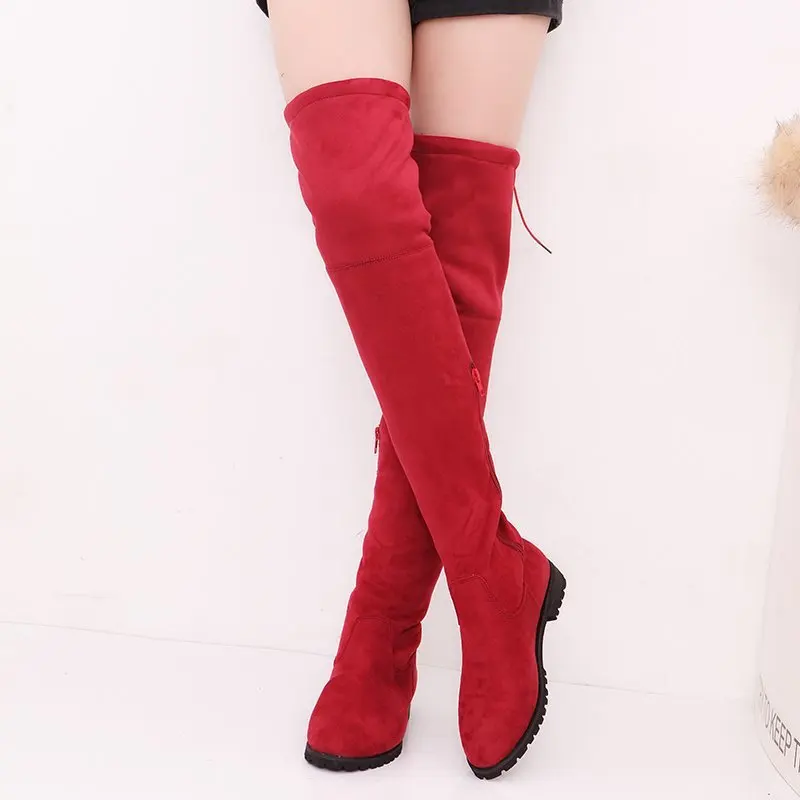 2021 Women's Over-the-knee Boots Are Thin, High-barrel Elastic Suede Women's Boots, Flat-heeled Solid Color short Boots