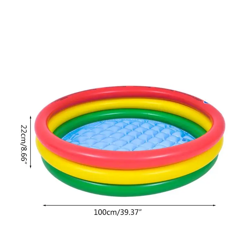 

Summer Inflatable Swimming Pool Rainbow 3 Ring Design Outdoor Backyard Inflated Bathtub Kids Adults Garden Bathing Tub