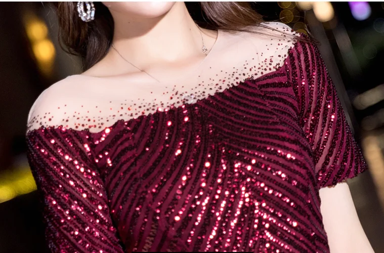AE711Europe And America Elegant Short Mermaid Evening Dress Vintage Wine Red Sequin Package Hip Sexy Cocktai Party Dresses | Свадьбы и