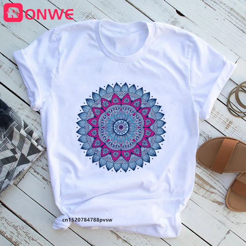 

Mandala Flowers Stripes Thermo Funny Women T-shirt Girl Summer 90S Print Tops Men Tee,Drop Ship