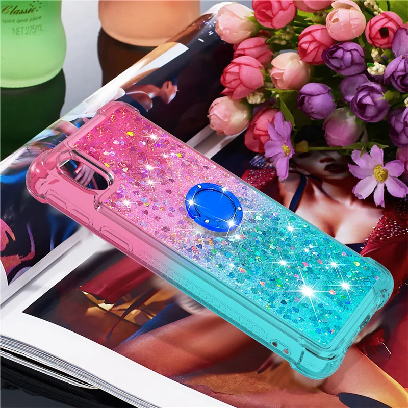 

Liquid Glitter Finger Ring Case for Samsung Galaxy A12 A02S A32 5G A02 M02 A01 Core Phone Case Soft Silicone Stand Cover Funda