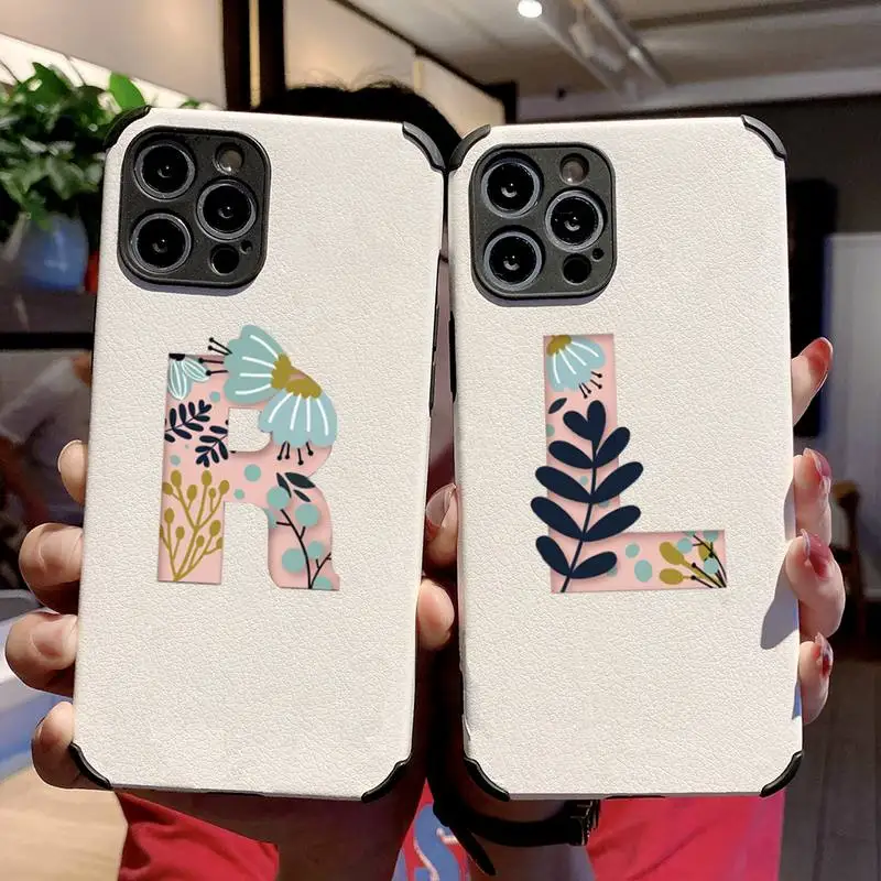 

Custom 26 letter flower Phone Case Lambskin Leather For iphone 12 11 8 7 6 XR X XS PLUS MINI PLUS PRO MAX Shockproof