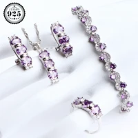 bridal purple zircon silver 925 jewelry sets women costume wedding jewelry necklace pendant ring earrings bracelet set gifts box
