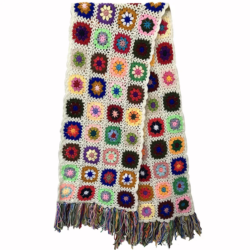 

Hand Made Crochet Scarfs Women Tassel Scarf Wraps 200*27cm Big Flower Scarves Autumn Winter Handmade Christmas Day Gift Scarves