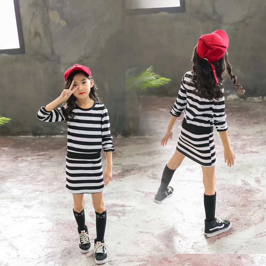 Платья для девочек обтягивающие платья в полоску Модное детское платье с