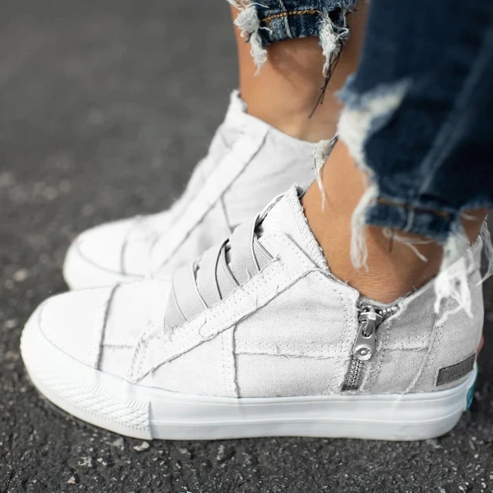

Women flat shoes spring autumn women vulcanize shoes sneaker ankle side zipper high top canvas shoes ladies shoes
