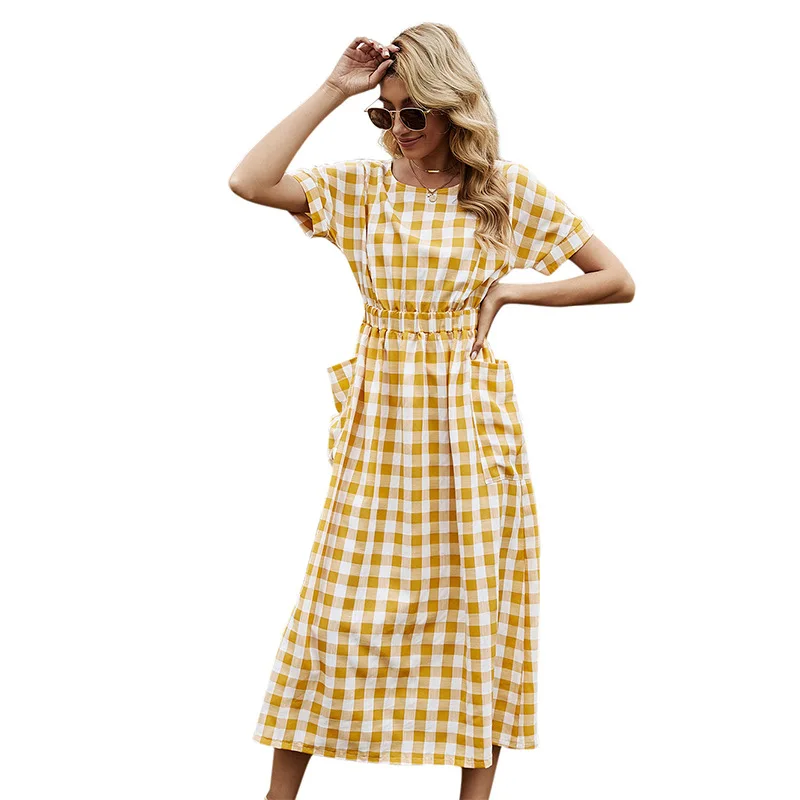 

Women's dress summer big pocket plaid round neck dress traf Women's sweaters sexy cross open back high waist y2k woman dress 110