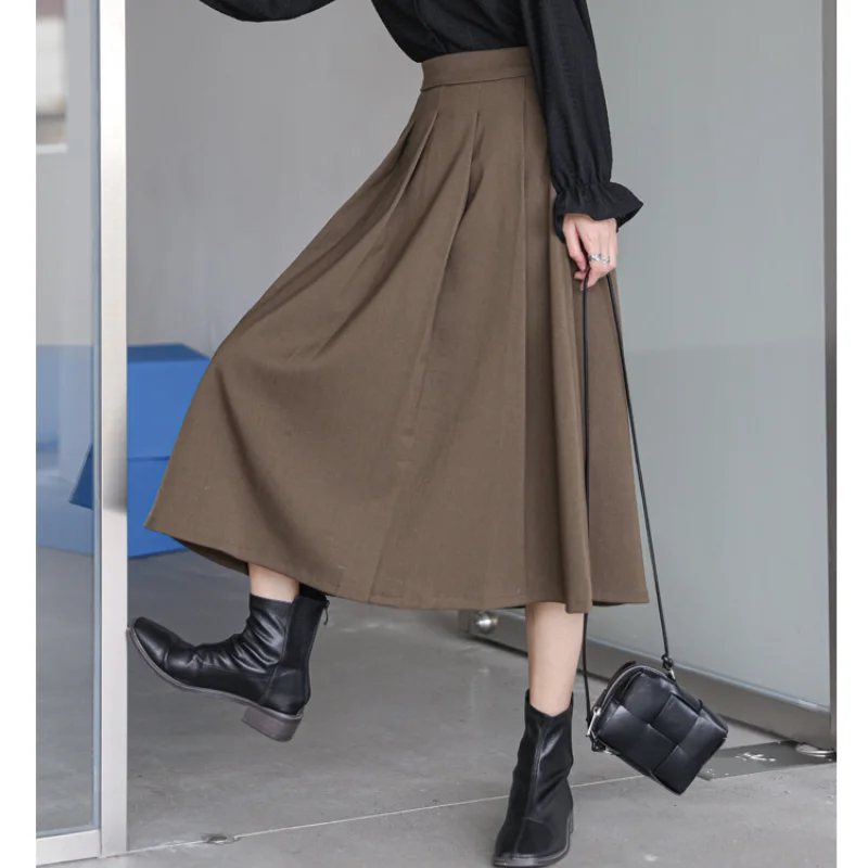 

Skirts Womens 2021 Fashion High Waist Long Skirts for Women Solid A-line Mid-length Black Skirt OL Basic Clothing Pleated Skirt