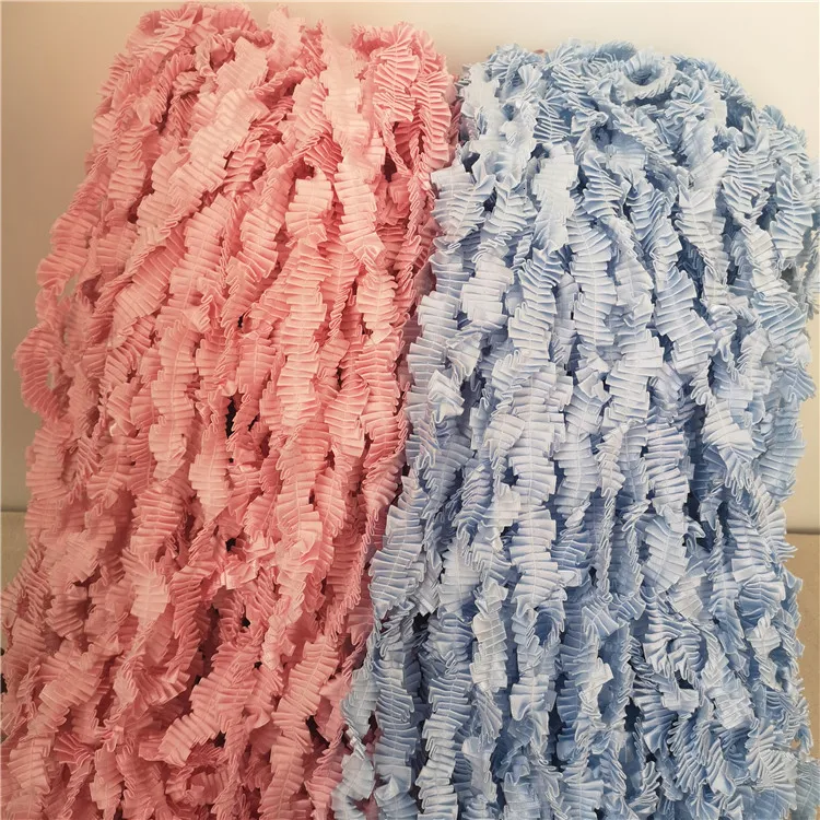 

Satin Fabric Organ Crumpled S Wavy Lace DIY Clothes Headdress Hat Bag Home Textile Multipurpose Ribbon Pink Sky Blue Decoration