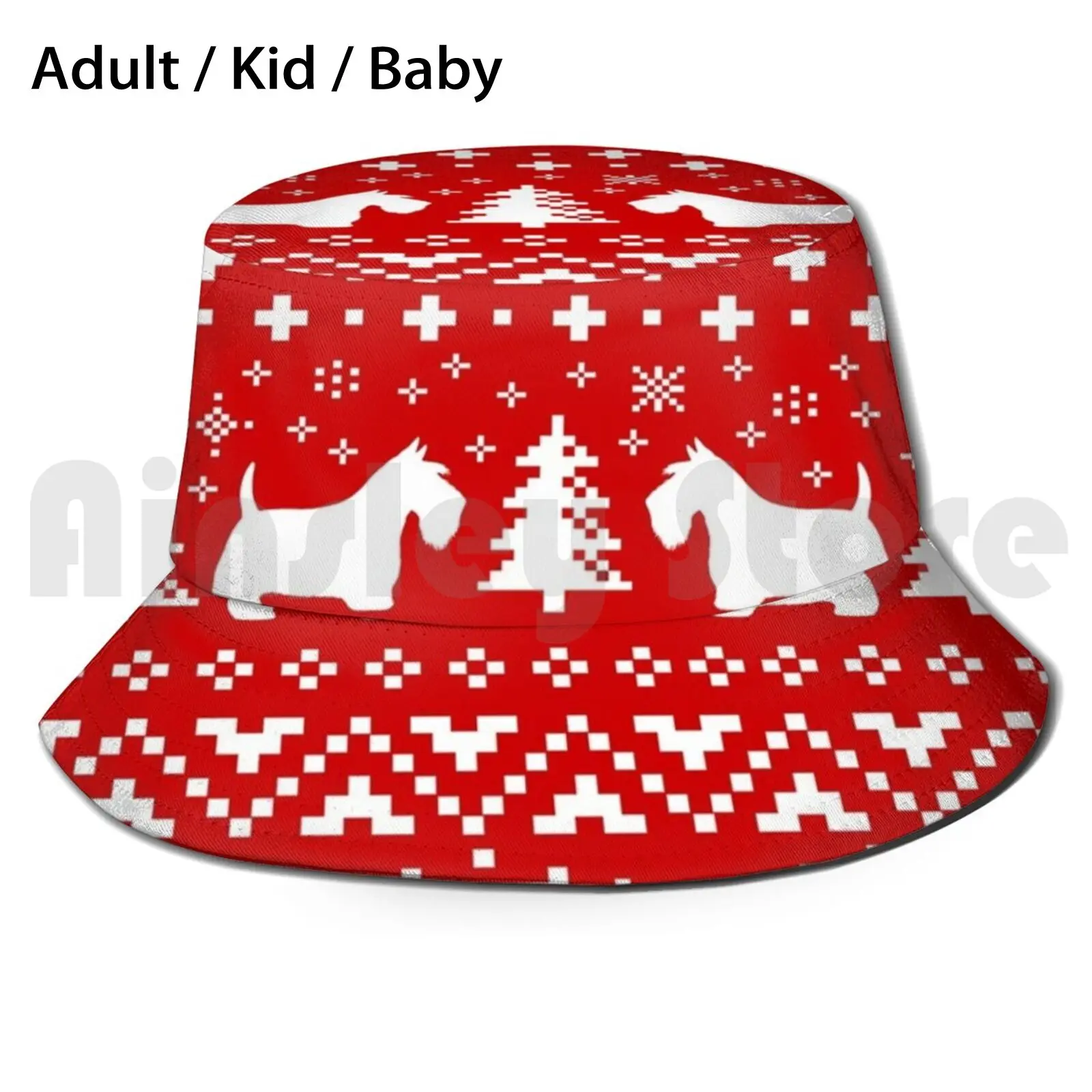 

Шотландские силуэты Terrier с рождественским узором | Праздничная Солнцезащитная шляпа с собачками Скотти 805 Панама шотландская