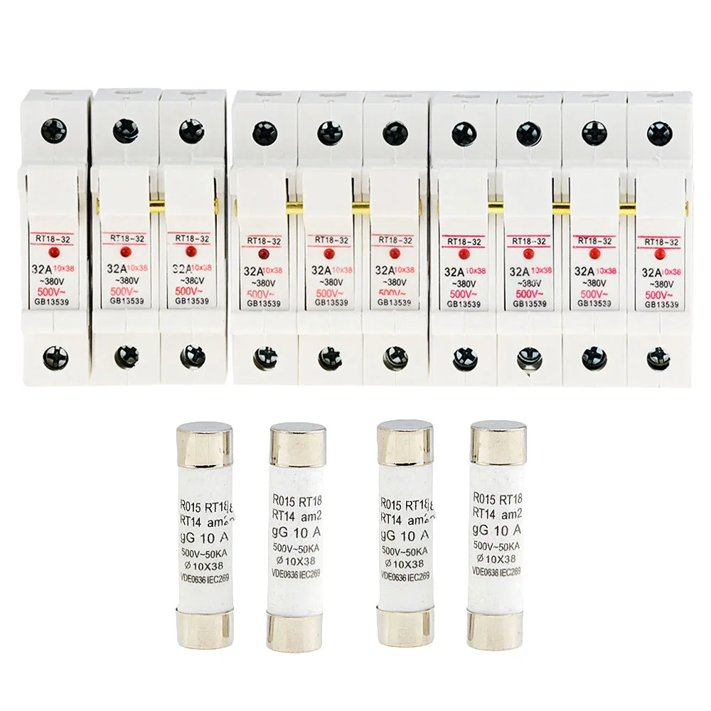

1PCS Old Type RT18-32X 1P 2P 3P 4P AC 380V 10x38mm DIN Rail Mount Fuse Holder Base Suit For 10x38 RO15 With 1A-32A Fuse