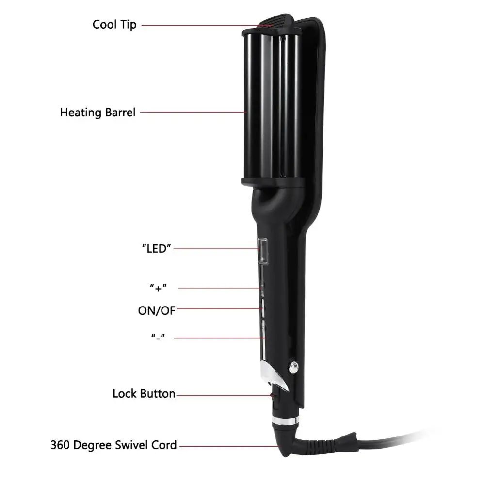 

Triple Barrels Curler Hair Curling Tongs Professional Three-tube Curling Barr Iron Wavy Roll Ceramic Curler Wavy Styling Tools