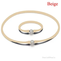 16 inches 10 11mm natural oval pearl beige rubber silicone necklace 7 inches bracelet jewelry set