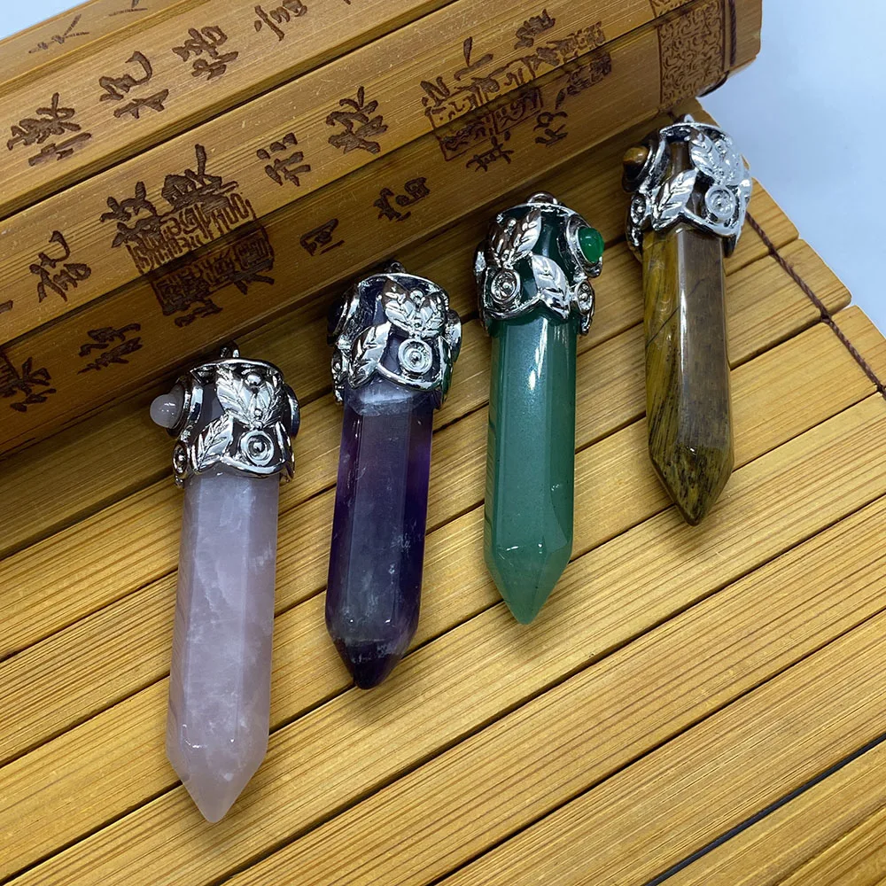 

Natural Stone Pendant Hexagonal Cylindrical Shape Multicolor Amethyst Tiger Eye Stone Suitable for DIY Making Exquisite Jewelry