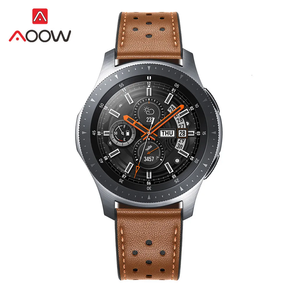 20 мм 22 мм ремешок для часов из натуральной кожи для samsung Galaxy Watch 42 мм 46 мм версия черные коричневые отверстия замена Браслет ремешок