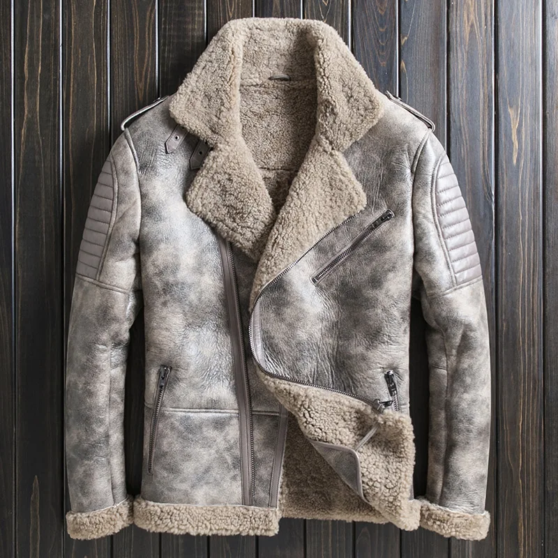 Мужская куртка из натуральной кожи зимнее пальто овчины с мехом мотоциклетная