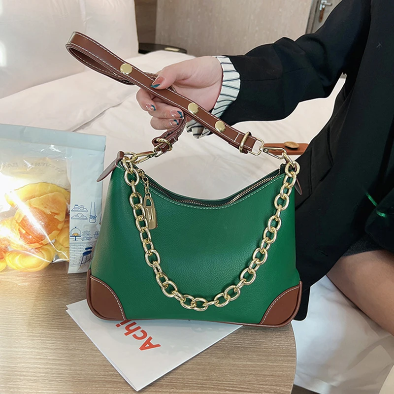 

Luxury 2021 Fashion New bag Leather Women Contrast soft leather splicing Single Shoulder Messenger Bag commuter horn bag