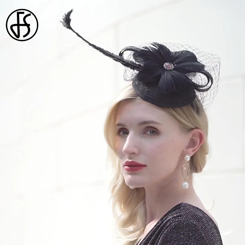 Женская шляпка-Таблетка с вуалью FS черная в британском стиле для церкви и