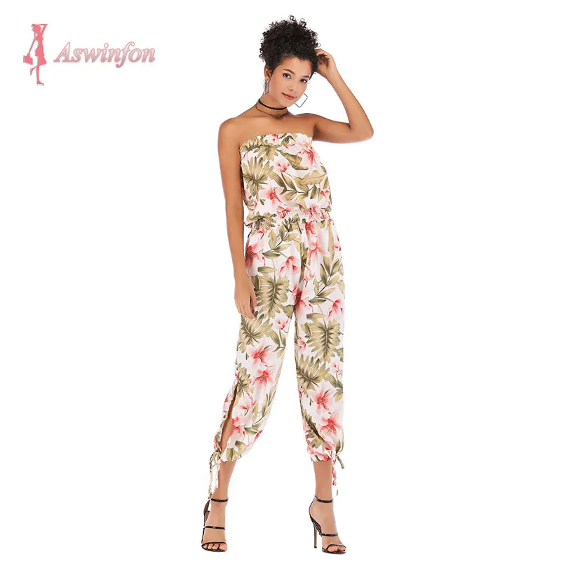 Женский шифоновый комбинезон без рукавов с цветочным принтом|Женские