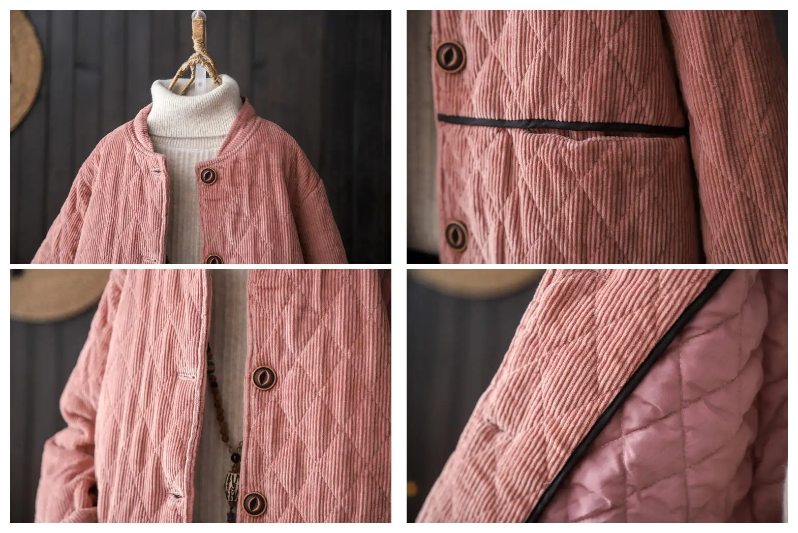 Вельветовая куртка в стиле ретро свободная Толстая стеганая с хлопковой