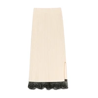 2020 autumn winter women skirt high quality lace patchwork split hem knitted long skirt elegant slim high waist pencil skirt
