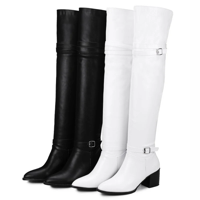 Женская обувь осень-зима черный белый цвет женские сапоги до бедра Высокие из PU
