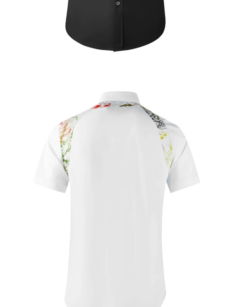 

Shoulder strap stitching contrast color tooling Slim 80% Cotton Men shirt short sleeves collar Casual chemise homme Brand