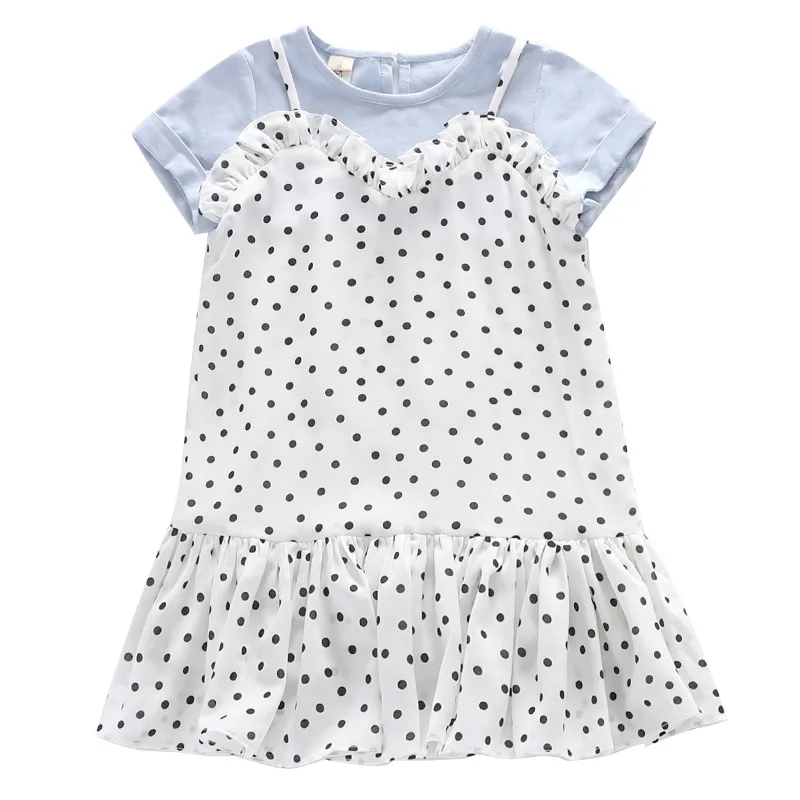 

2021 summer new parent-child wear mother and daughter fake loose two long short-sleeved dress girls western style T-shirt skirt