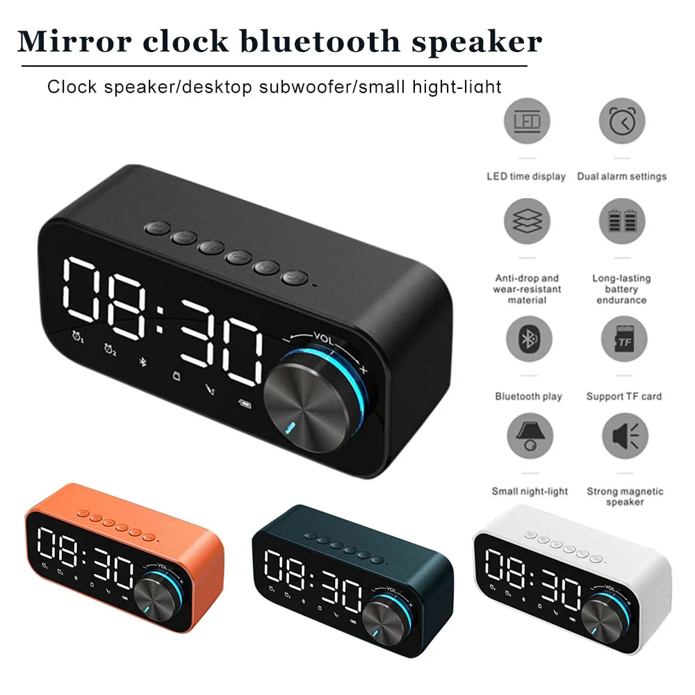 

Alarm Clock Bluetooth Speaker Digital Display Dual Alarm Clock Voice Prompt Wireless Subwoofer Music Player FM Radio