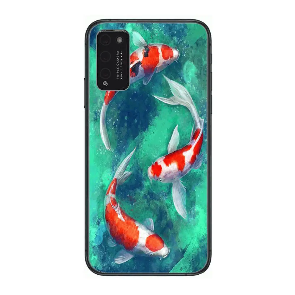 

Koi fish Lucky Clear Phone Case For Huawei Honor 10 20 30 9 X Pro Lite V 5G RU Black Etui Coque Hoesjes Comic Fashion