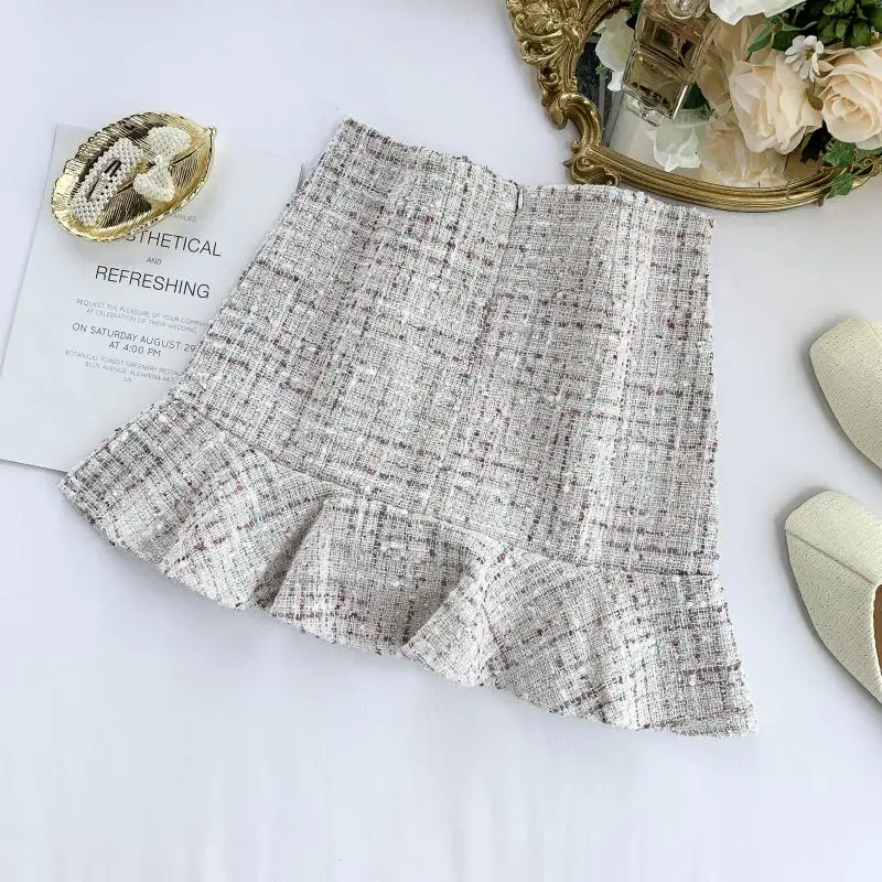 Женская Офисная Зимняя шерстяная клетчатая юбка Сумка с оборками для женщин